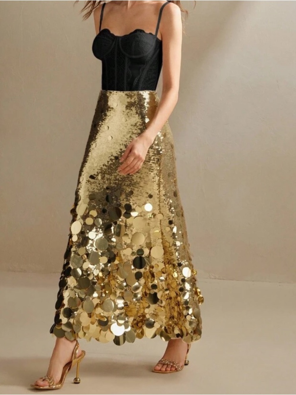 Gold Sequin fashionable - Elegant Metallic Party Skirt ,l - Picture 5 of 13